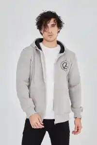 Erkek 3 İplik Pamuklu Fermuarlı Kapüşonlu Kanguru Cepli Hoodie - Boyalı Gri
