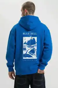 Erkek Baskılı Kapüşonlu Cepli Hoodie 3 İplik Pamuklu Sweatshirt - Saks Mavisii