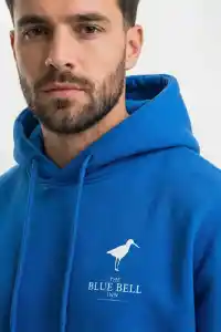 Erkek Baskılı Kapüşonlu Cepli Hoodie 3 İplik Pamuklu Sweatshirt - Saks Mavisii