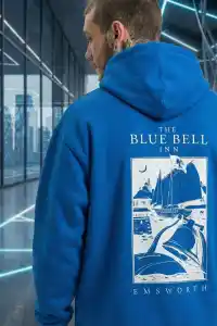 Erkek Baskılı Kapüşonlu Cepli Hoodie 3 İplik Pamuklu Sweatshirt - Saks Mavisii