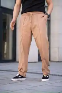 Erkek Keten Cepli Çıma Dikişli jogger Buggy Pantalon Rahat kalıp - Kahverengi