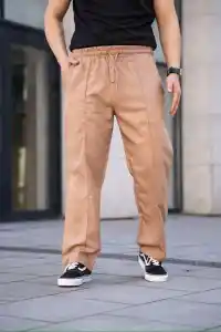 Erkek Keten Cepli Çıma Dikişli jogger Buggy Pantalon Rahat kalıp - Kahverengi