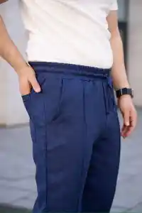 Erkek Keten Cepli Çıma Dikişli jogger Buggy Pantalon Rahat kalıp - Lacivert