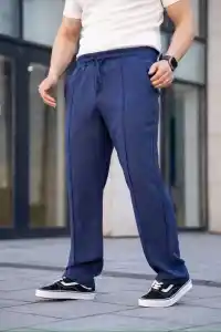 Erkek Keten Cepli Çıma Dikişli jogger Buggy Pantalon Rahat kalıp - Lacivert