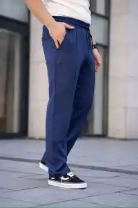 Erkek Keten Cepli Çıma Dikişli jogger Buggy Pantalon Rahat kalıp - Lacivert