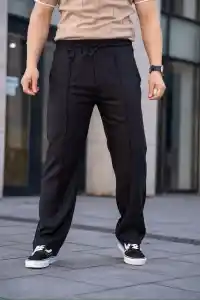 Erkek Keten Cepli Çıma Dikişli jogger Buggy Pantolon Rahat kalıp - Siyah
