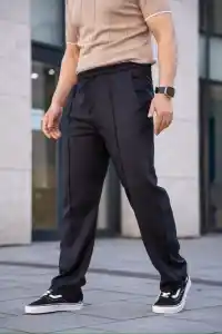 Erkek Keten Cepli Çıma Dikişli jogger Buggy Pantolon Rahat kalıp - Siyah