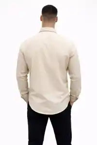 Erkek KETEN Kumaş  Uzun Kollu Regular fit Gömlek - Bej