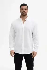 Erkek KETEN Kumaş Uzun Kollu Regular fit Gömlek - Beyaz