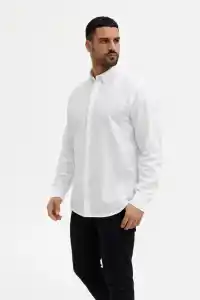 Erkek KETEN Kumaş Uzun Kollu Regular fit Gömlek - Beyaz
