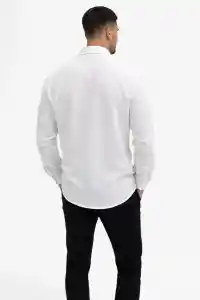 Erkek KETEN Kumaş Uzun Kollu Regular fit Gömlek - Beyaz