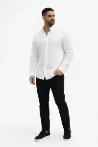 Erkek KETEN Kumaş Uzun Kollu Regular fit Gömlek - Beyaz