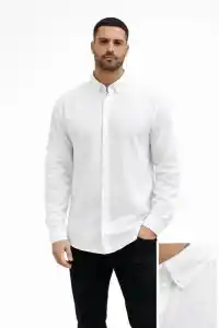 Erkek KETEN Kumaş Uzun Kollu Regular fit Gömlek - Beyaz