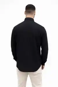 Erkek KETEN Kumaş Uzun Kollu Regular Fit Gömlek - Siyah