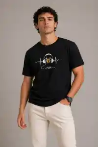 Erkek Müzik Temalı Baskılı Tişört Bisiklet Yaka Kısa Kol T-Shirt - Siyah