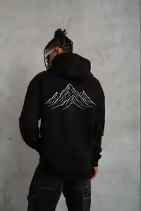 Erkek Nihilist Penguen Baskılı 3 İplik Pamuklu Kapüşonlu Sweatshirt Hoodie Siyah