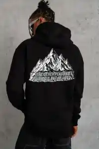 Erkek Nihilist Penguen Baskılı 3 İplik Pamuklu Kapüşonlu Sweatshirt Hoodie Siyah