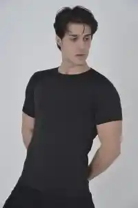 Erkek Omuz Fileli T-Shirt Kısa Kol Bisiklet Yaka Slimfit Tişört   - Siyah