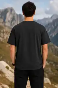 Erkek Outdoor Pusula Dağ Baskılı Kısa Kollu Oversize T-Shirt - Siyah