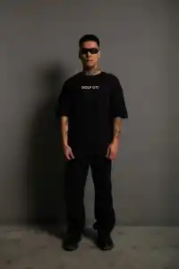 Erkek Oversize Tişört Golf GTI Retro Araba Baskılı T-shirt - Siyah