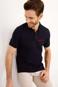 Erkek Pike Polo Yaka Tişört Düğmeli Baskılı T-Shirt - Beyaz