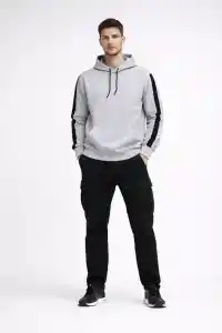 Erkek Şeritli Kapüşonlu Oversize Sweatshirt 3 iplik Pamuklu hoodie - Beyaz