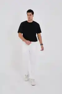 Erkek Üç İplik Basic Eşofman Pantolon - Beyaz