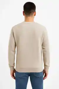 Erkek 3 İplik Pamuklu Düz Bisiklet Yaka SweatShirt - Bej