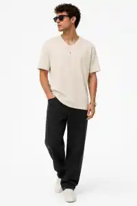 Erkek V Yaka Basic Tişört Kısa Kol Yazlık Regular Fit T-Shirt - Bej