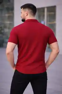 Erkek Waffle Kumaş Kısa Kollu Düğmeli Açık Yaka Regular Fit Gömlek - Kırmızı