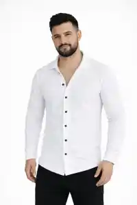 Erkek Waffle Kumaş Uzun Kollu Düğmeli Açık Yaka Regular Fit Gömlek - Beyaz
