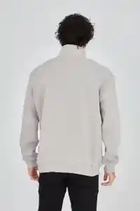 Erkek Yarım Fermuarlı Baskılı 3 iplik pamuklu sweatshirt - Boyalı Gri