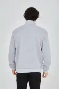 Erkek Yarım Fermuarlı Baskılı 3 iplik pamuklu sweatshirt - Gri