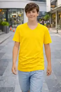Genç Erkek Çocuk V Yaka Tişört Model - Sarı