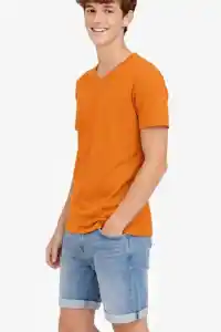 Genç Erkek Çocuk V Yaka Tişört Model - Turuncu