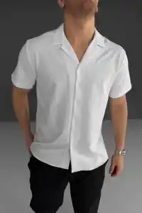 Erkek İki İplik Kumaş Gömlek - Beyaz