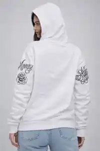 Kadın 3 İplik Pamuklu Kapüşonlu Baskılı SweatShirt hoodie - Beyaz
