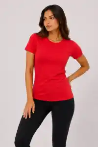Kadın 3’lü Kısa Kollu Bisiklet Yaka Basic Slim Fit T-Shirt - Kırmızı - Turuncu - Bej