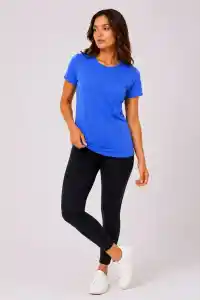 Kadın Basic Bisiklet Yaka Yazlık Slim fit T-Shirt - Mavi & Hardal Sarısı