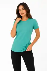Kadın Basic Tişört Bisiklet Yaka Kısa Kol Günlük Yazlık Slim fit T-Shirt - Su Yeşili
