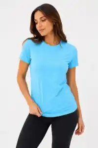 Kadın Basic Tişört Bisiklet Yaka Kısa Kol Günlük Yazlık Slim fit T-Shirt - Turkuaz