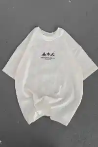 Kadın Baskılı Kısa kol Oversize T-Shirt - Beyaz