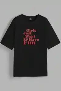 Kadın Baskılı Oversize Kısa kol T-shirt - Siyah