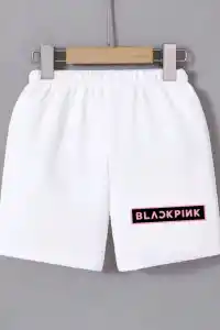 Kadın Beli Lastikli Baskılı Mini Şort - Beyaz