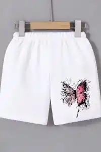 Kadın Beli Lastikli Baskılı Mini Şort - Beyaz