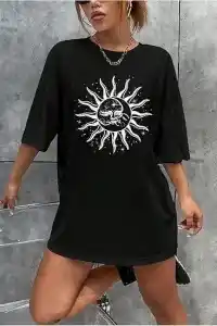 Kadın Baskılı T-Shirt Kısa Kol Bisiklet Yaka Regular Fit Rahat Kalıp Tişört - Siyah