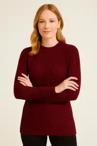 Kadın Bisiklet Yaka Triko Kazak Pamuklu Kalın Fitilli Dokuma Regular Fit - Bordo