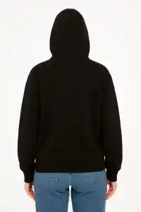 Kadın Kapüşonlu 3 İplik Şardonlu Önü Baskılı Fermuarlı Oversize Sweatshirt - Siyah