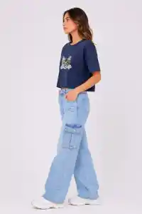 Kadın Kedi Baskılı Oversize Crop Tişört Salaş Basic Yarım Kol T-shirt - Lacivert