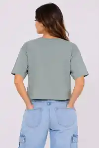 Kadın Kedi Baskılı Oversize Crop Tişört Salaş Basic Yarım Kol T-shirt - Mint Yeşili